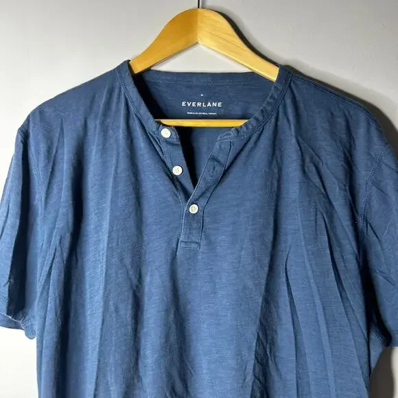 Everlane Men's Cotton Slub Henley Tee Shirt XL Blue‎ Short Sleeve Casual - Picture 3 of 8